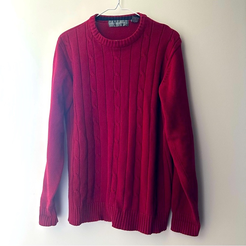 Vintage Oscar de la Renta Red Crewneck Cable Knit Sweater